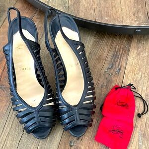 Authentic Christian Louboutins Leather Cut Out Sling Backs